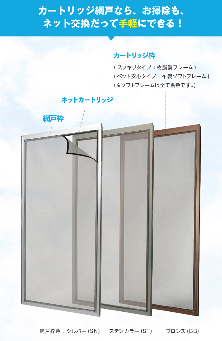 カートリッジ網戸 スッキリタイプ テラスサイズ カートリッジ網戸 スッキリタイプ テラスサイズ